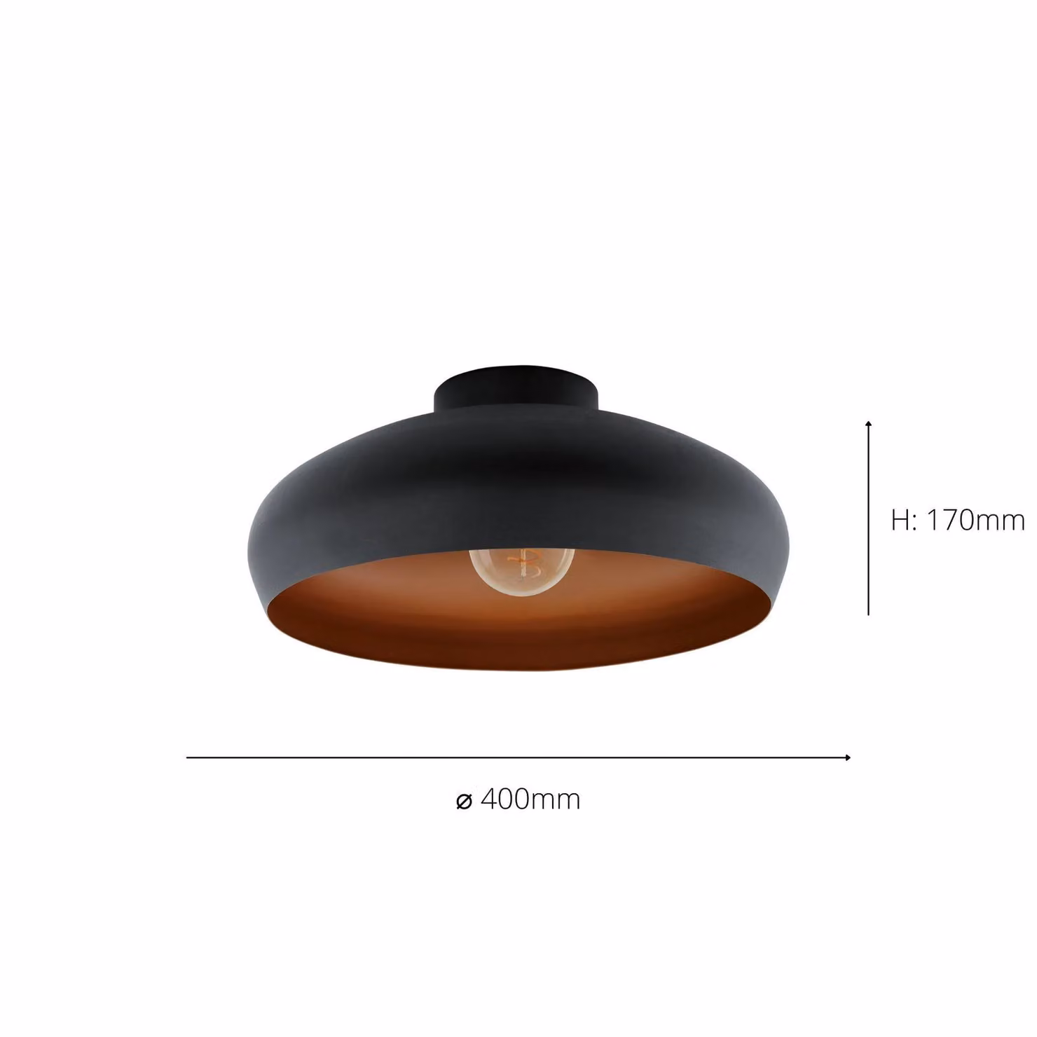 Eglo Mogano Retro Round Metal Flush Ceiling Light in Black and Copper – 3