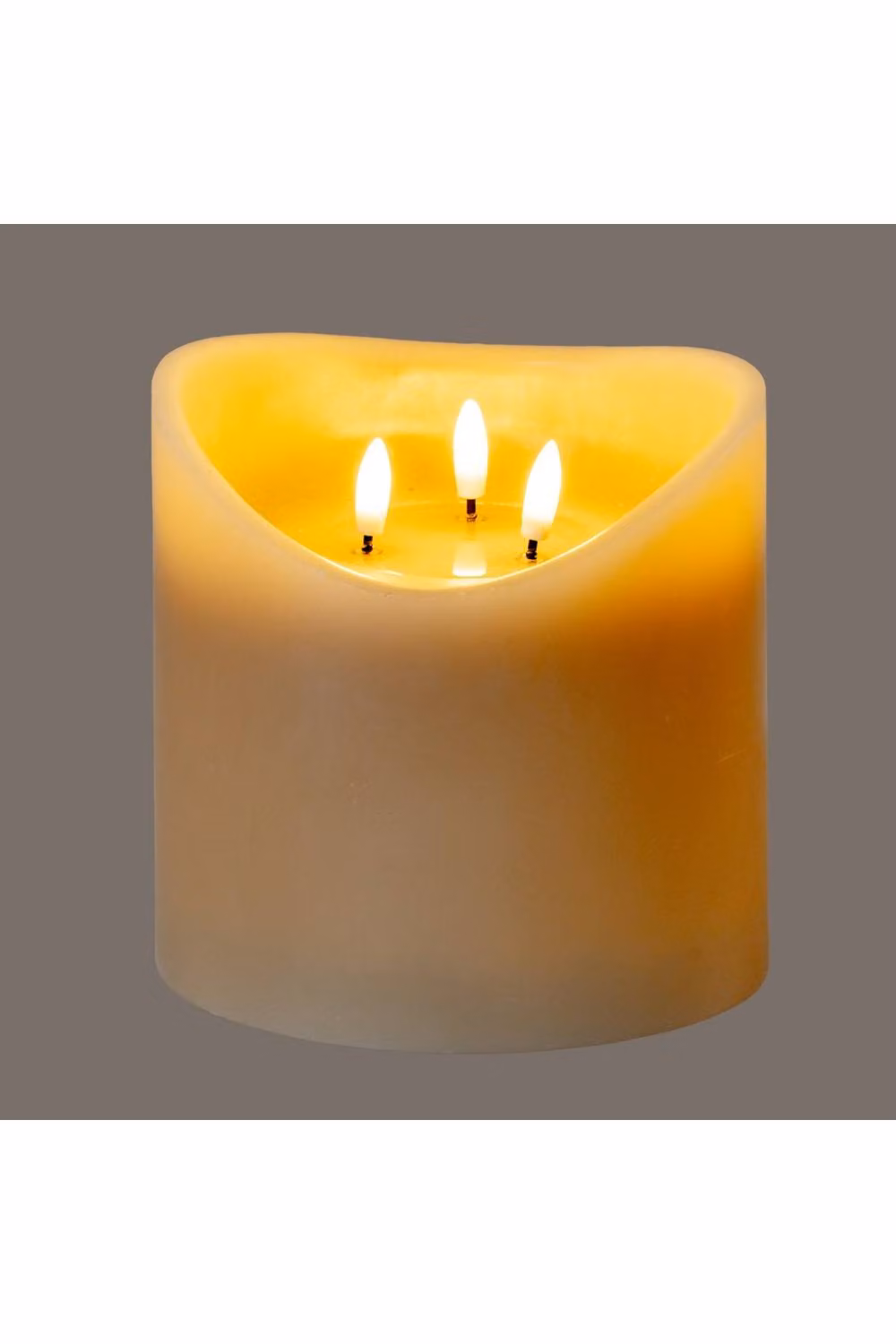 KDMD Luxe Collection Taupe Melted LED Pillar Candle with Flicker Effect, Beige, W/D/H: 15.24 x 15.24 x 15.24 cm – 2