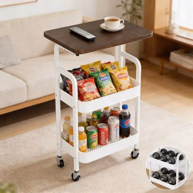 EONLION White 3 Tier Rolling Storage Trolley Cart with Castors