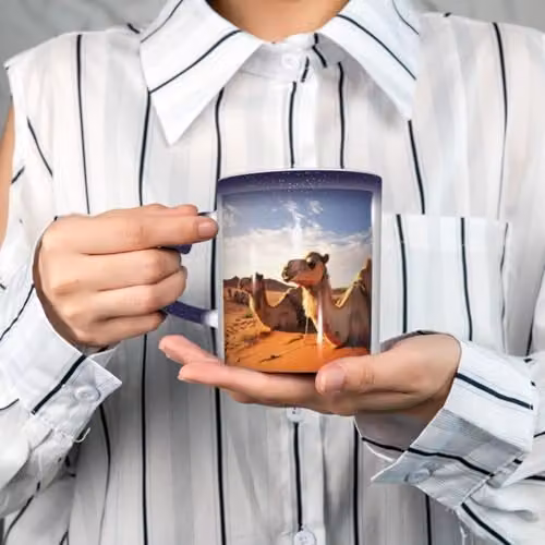 Oudrspo Camels Rest Desert Heat Sensitive Colour Changing Ceramic Mug, Blue, 12 oz – 3