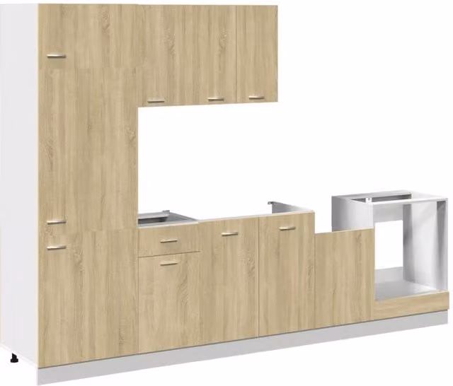 Berkfield Home Lyon 7 Piece Kitchen Cabinet Set in Sonoma Oak and Light Tan