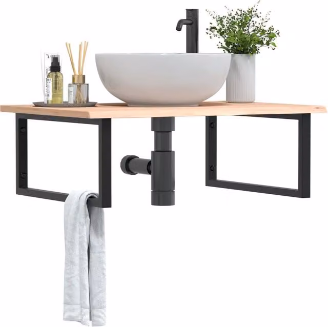 Berkfield Home Wall Mounted Basin Shelf in Brown Oak and Steel