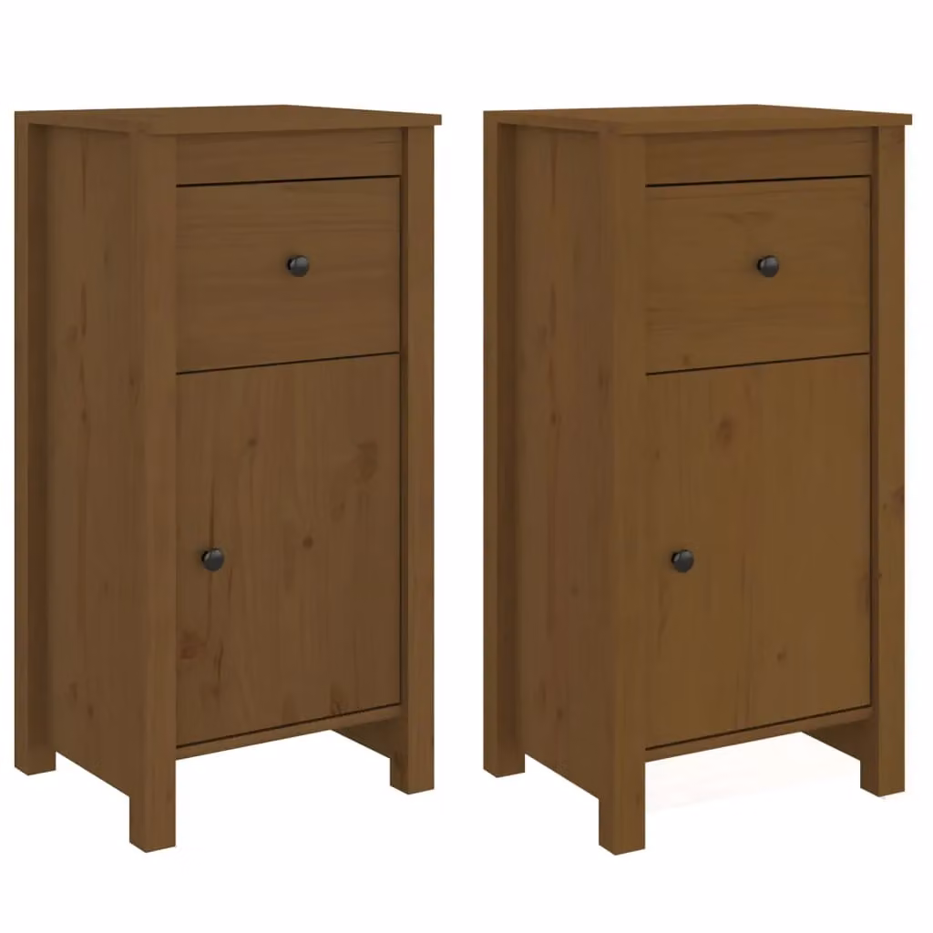 Berkfield Home Set of 2 Rustic Solid Wood Pine Sideboards in Honey Brown, W/D/H: 40 x 35 x 80 cm – 2