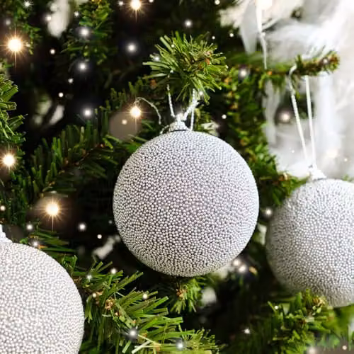 Melody Maison Set of 3 Silver Grey Beaded Christmas Baubles, Diameter: 8 cm – 2