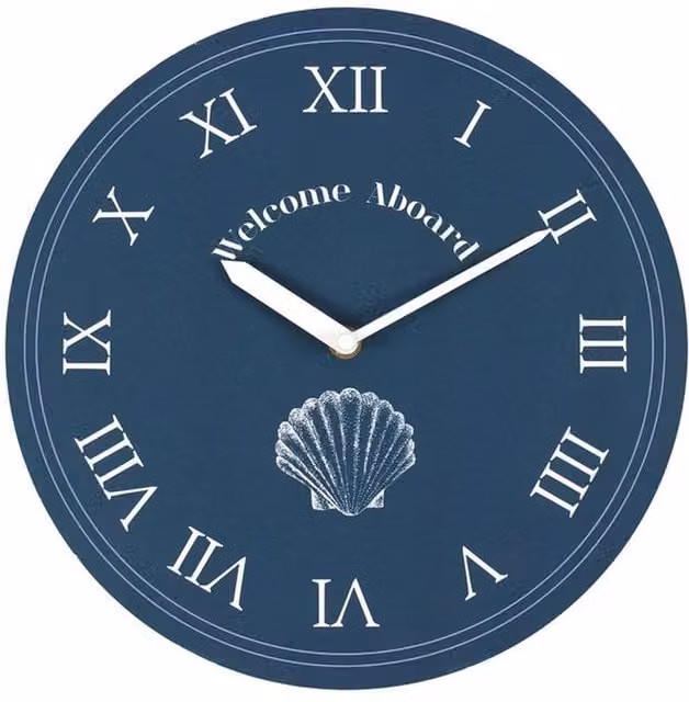 KDMK Navy Blue Maritime Welcome Aboard Round Quartz Analog Wall Clock
