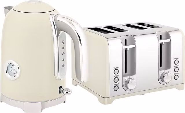 HOMCOM Retro Kettle and Toaster Set in Grey and Silver with 3000W Power and Auto Shut-off – 1