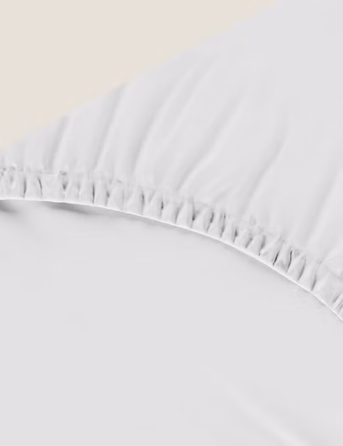 M&S Pure Cotton 300 Thread Count Fitted Sheet, White, W: 140 cm, L: 200 cm