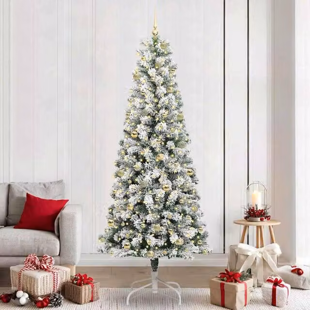 Berkfield Home Artificial Hinged Christmas Tree in Green and White, Height: 240 cm – 1