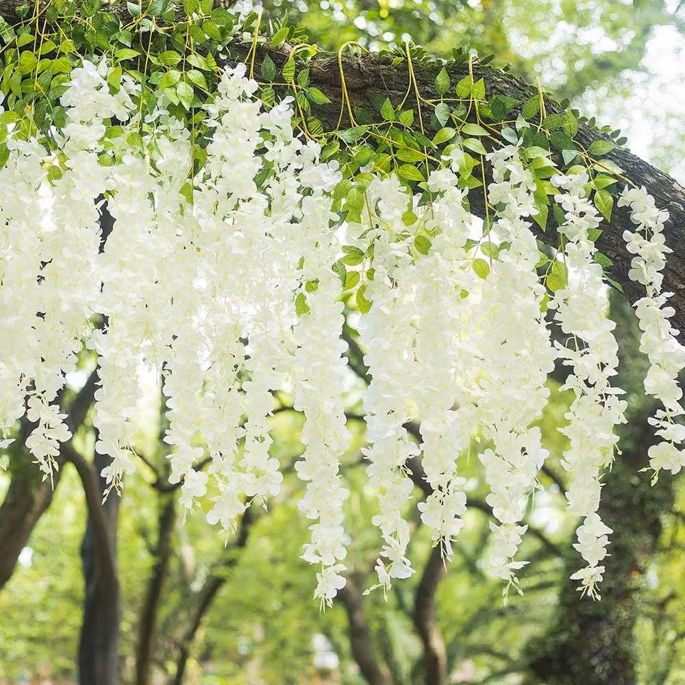 ExtraStar 12 Stems White and Green Wisteria Vine Garland with Silk Flowers and Foliage for Wedding and Party Decoration – 2