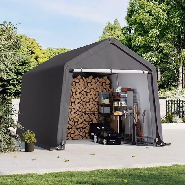 Breeins Galvanised Steel Garden Storage Shed with Roll-up Door in Dark Grey