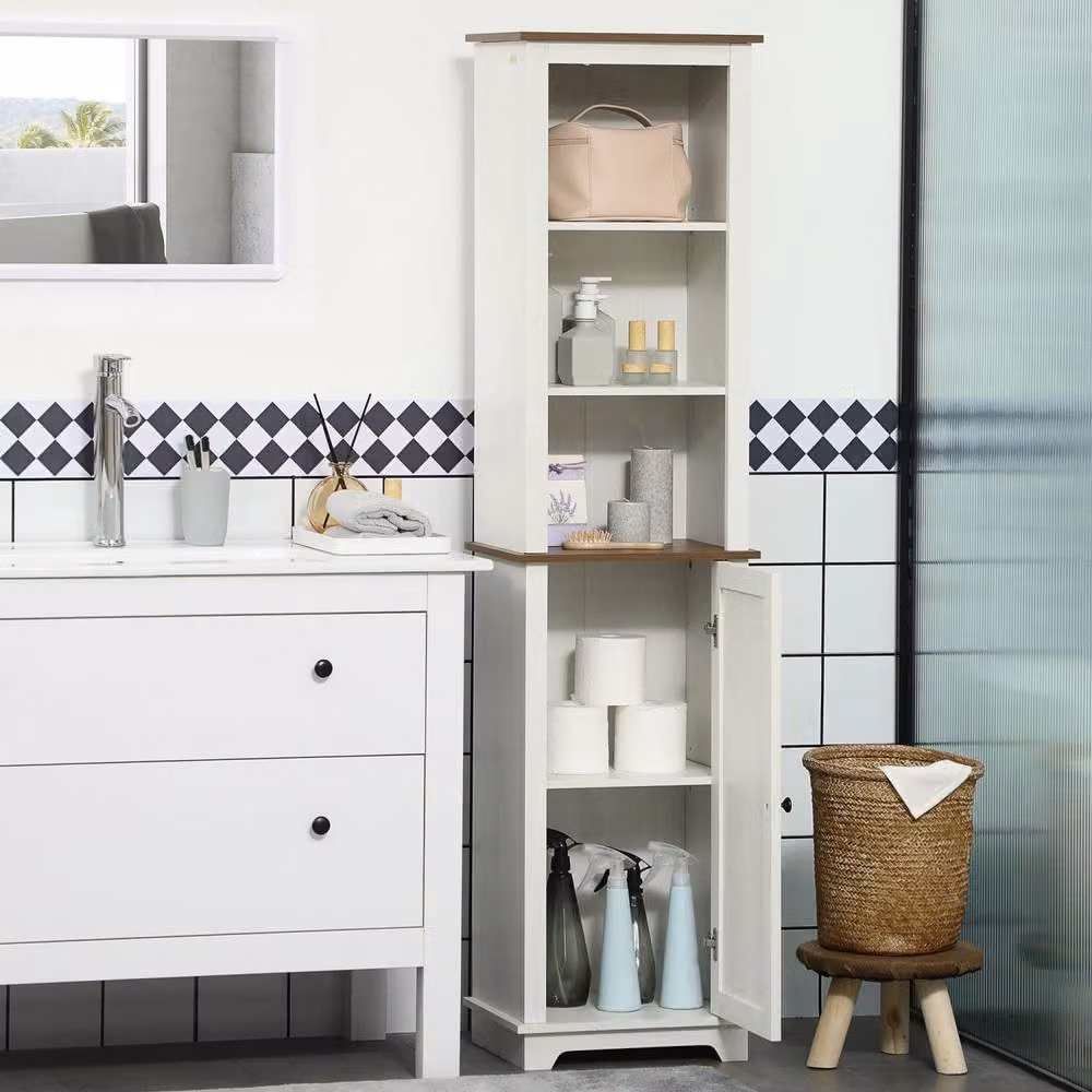 Wyld Haus Nesoli Tall Bathroom and Hallway Storage Cabinet in White and Brown – 5