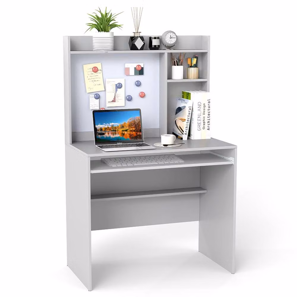 Costway Modern Computer Desk with Magnetic Bulletin Board in Grey – 2