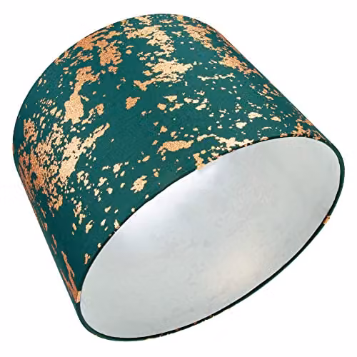 Happy Homewares Modern Green Cotton Fabric Cylinder Lamp Shade with Copper Foil Design, Diameter: 30 cm – 3