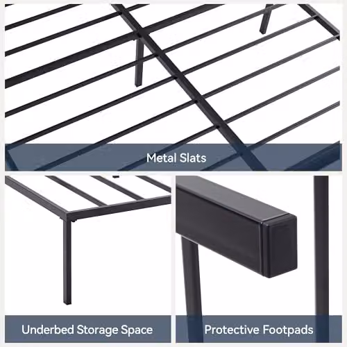 CozyLiving Florence Metal Bed Frame in Black, 180 x 200 cm, Height: 33 cm – 3