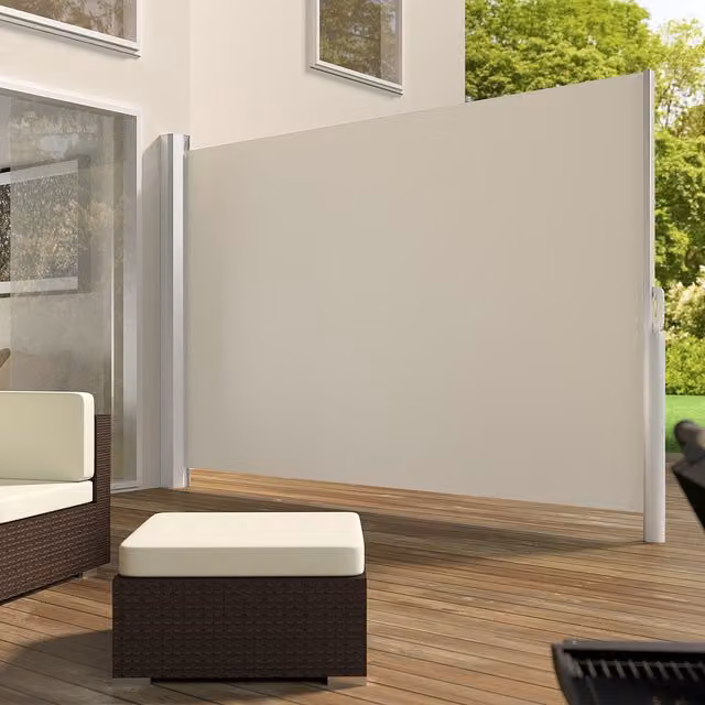 tectake Retractable Roller Garden Privacy Screen in Beige Polyester with Aluminium Frame, Height: 200 cm