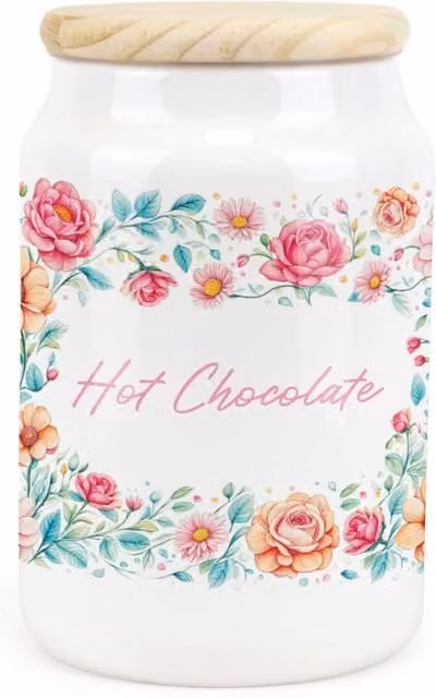 Purely Home Pink and White Floral Ceramic Hot Chocolate Storage Canister