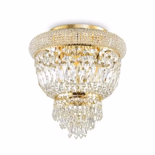 Ideal Lux Dubai 3-Light Crystal Ceiling Chandelier in Brass and Gold with E14 Bulbs