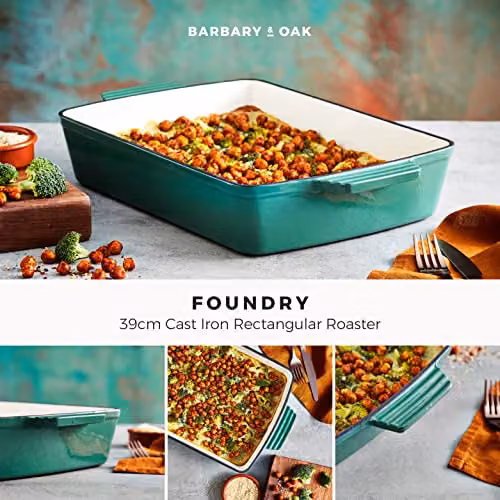 Tower Cast Iron Rectangular Roaster with Enamel Interior, 39 cm, Green – 2