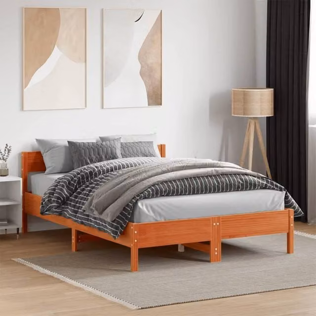 Berkfield Home Double Bed Frame in Wax Brown Solid Pine Wood, W/D/H: 135 x 190 x 36.5 cm – 1