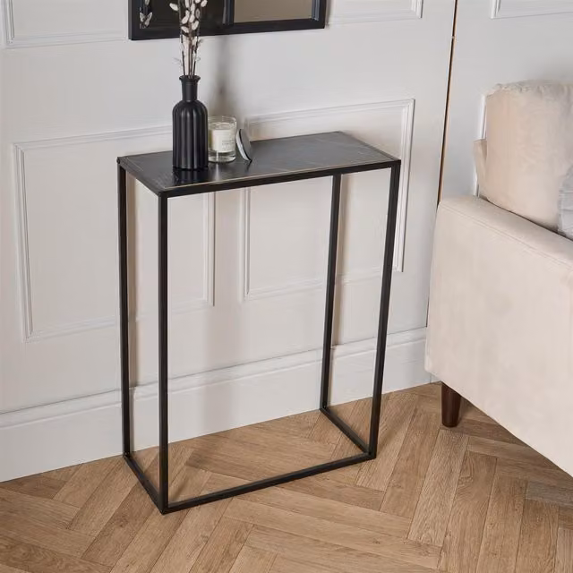 OHS Modern Black Marble Top Console Table for Bedroom, Hallway or Living Room