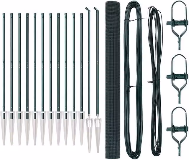 Berkfield Home Green PVC-Coated Steel Welded Wire Fence with 13 In-Ground Spike Posts, W: 25 m, H: 1.5 m – 1