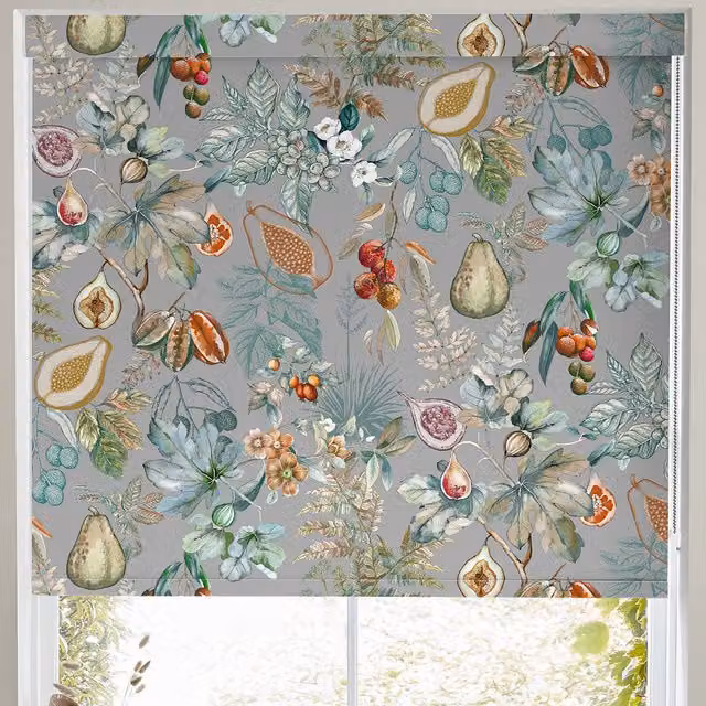 Rosales Made to Measure Blackout Roller Blind in Stone Multicolour Floral Design