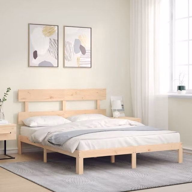 Berkfield Home Rustic Solid Wood Pine Bed Frame in Brown, W: 160 cm, D: 200 cm