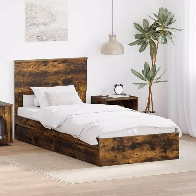 Berkfield Home Modern Storage Bed with Drawers in Smoked Oak Brown, W/D/H: 100 x 200 cm
