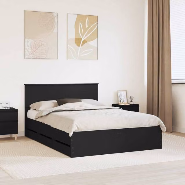 Berkfield Home Modern Bed Frame with Drawers in Black, Engineered Wood, 150 x 200 cm