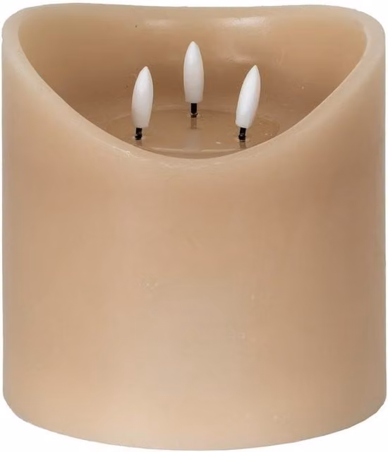Lemon Pavilion Natural Glow Melted LED Pillar Candle, Taupe, W: 15 cm, D: 15 cm, H: 15 cm – 1