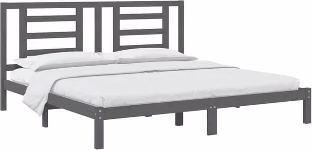 Berkfield Home Beautiful Bed Frame in Grey Solid Pine, W/D/H: 200 x 200 x 205.5 cm