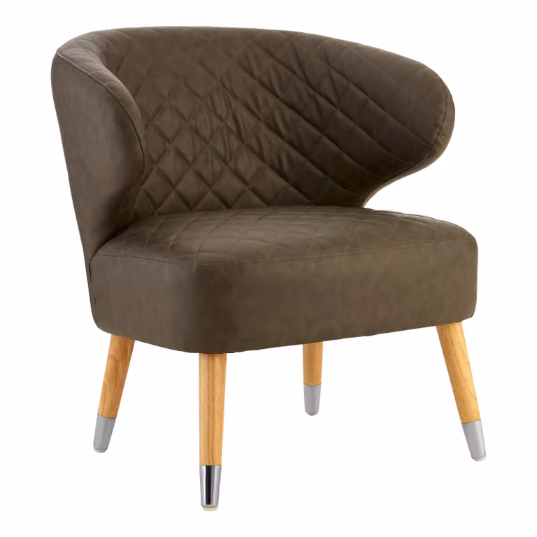 Orsina Mid Century Brown Faux Leather Wingback Armchair, W/D/H: 73 x 67 x 67 cm