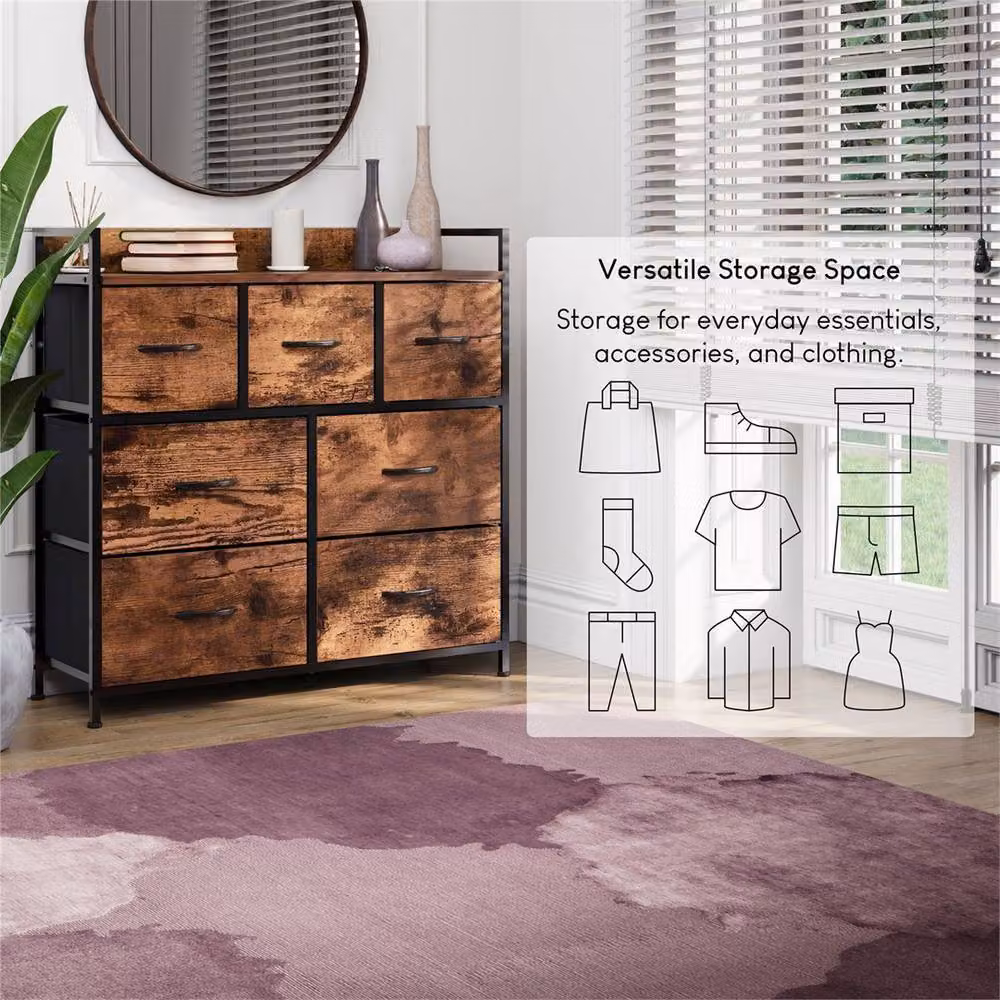 Kelvenix Rustic Brown Chest of Drawers with 7 Storage Drawers for Bedroom or Living Room – 3