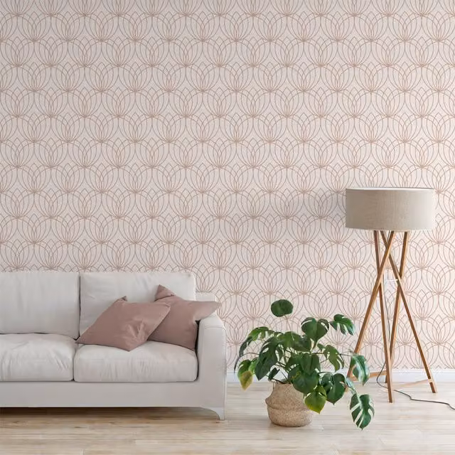 Muriva Lotus Cream Rose Geometric Modern Paper Decoration in Yellow