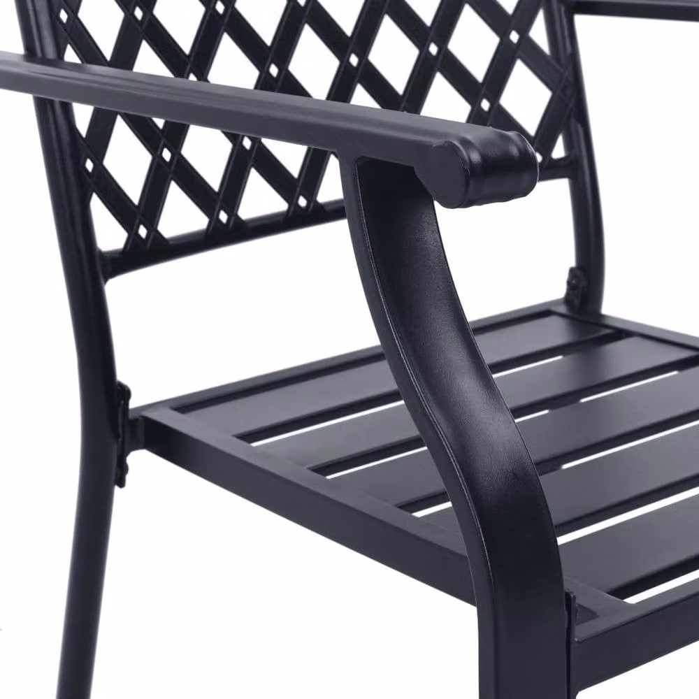 Berkfield Home 7-Piece Stackable Garden Table and Chair Set in Anthracite and Black Powder-coated Steel – 3