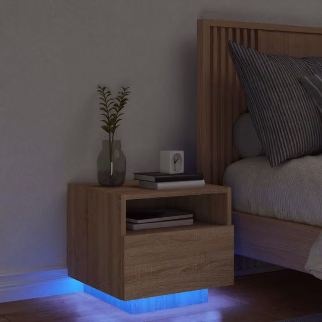 Berkfield Home Bedside Cabinet with Integrated LED Lights in Sonoma Oak Brown, W: 40 cm, D: 39 cm, H: 37 cm – 1