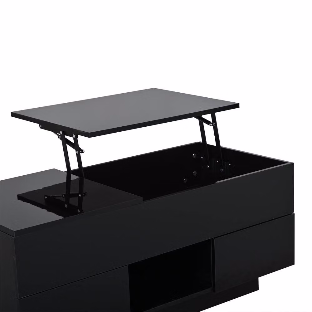 ModernLuxe High Gloss LED Lift Top Coffee Table with 2 Drawers in Black – 3