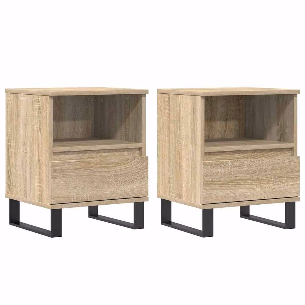 Berkfield Home Modern Bedside Cabinets, 2 Piece Set in Sonoma Oak and Light Tan, W/D/H: 40 x 35 x 50 cm – 2