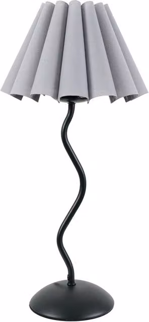 ValueLights Wiggle Black Metal Single Stem Table Lamp with Grey Scallop Tapered Fabric Shade