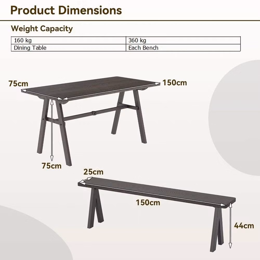 KORVIXA 3 Piece Outdoor Camping Table and Chairs Set for 6 People, Brown, W/D/H: 100 x 100 x 160 cm – 2