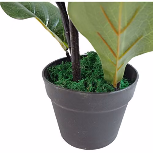 Leaf Large Artificial Fiddle Fig Tree Ficus Lyrata in Green with Black Plastic Pot, Height: 120 cm – 3