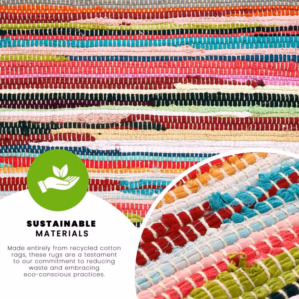 Bravich LTD Handwoven Cotton Chindi Rag Area Rug, Multicolour Striped Flat Weave Reversible, W: 240 cm, D: 330 cm – 5
