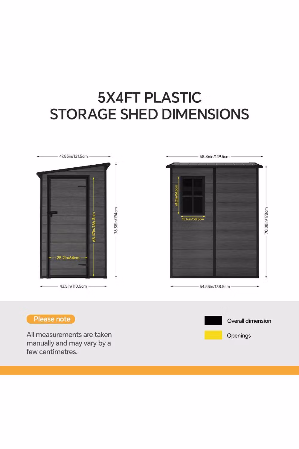 Living and Home Pent Roof Plastic Garden Storage Shed in Dark Grey, W: 152.4 cm, D: 121.92 cm, H: 194.4 cm – 2