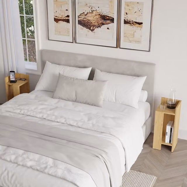 Decortie Elos Modern Narrow Bedside Table Nightstand 2-Piece Set in Sand/Brown, W: 25 cm, H: 60 cm