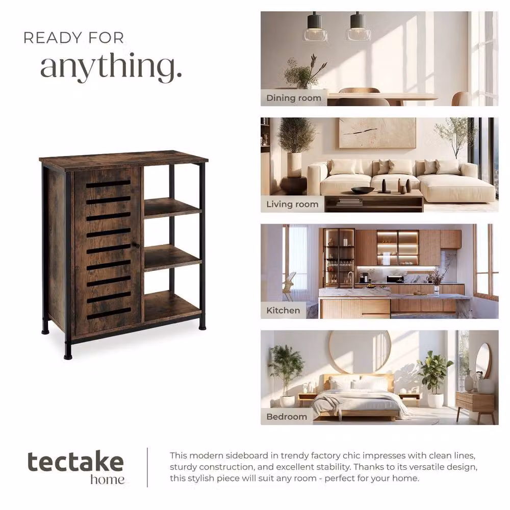 tectake Industrial Sideboard with 3 Open Shelves in Brown and Black Oak Finish – 7