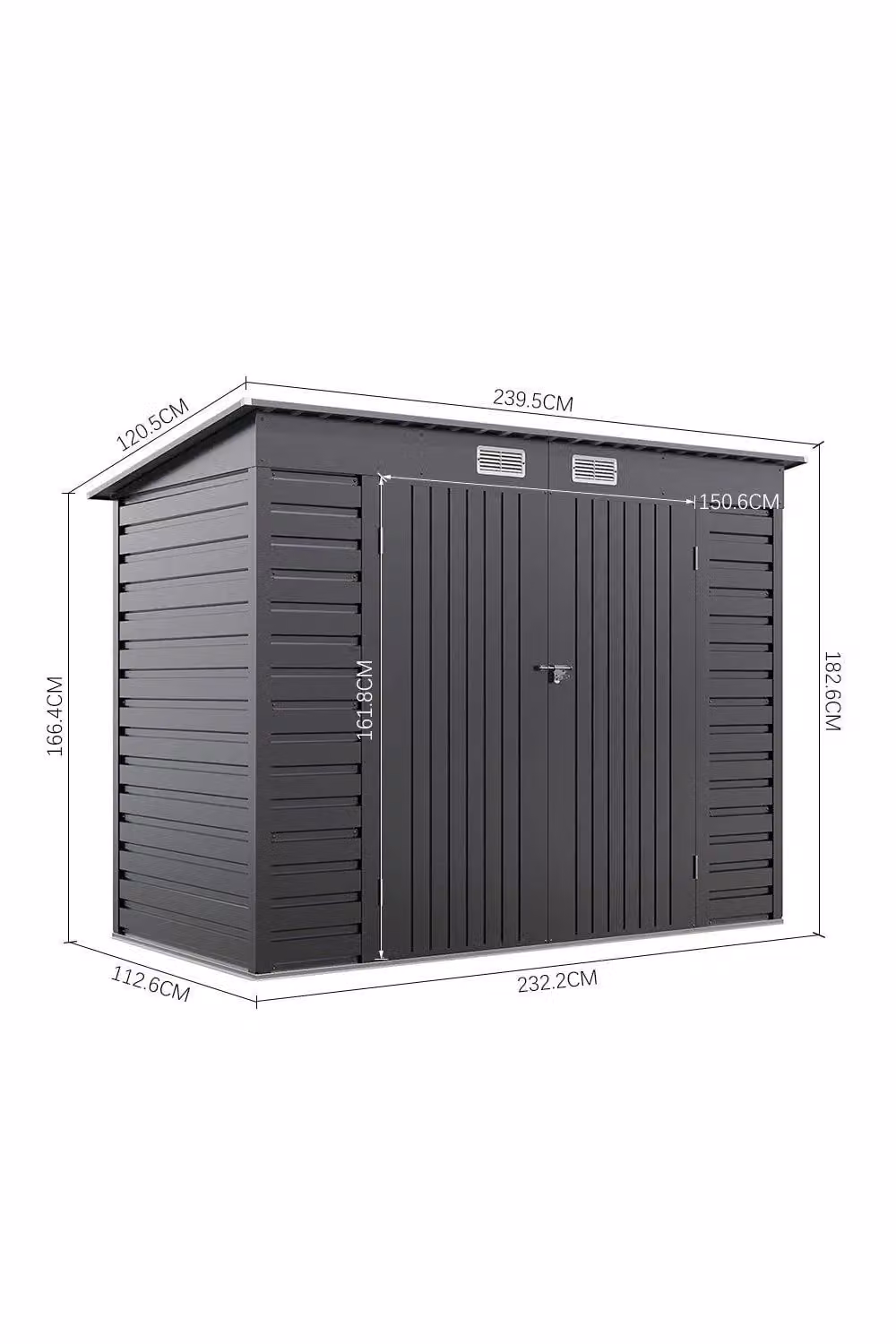 Garden Sanctuary Modern Pent Galvanised Steel Outdoor Storage Tool Shed with Double Doors and Side Vent, Grey, W/D/H: 182.6 x 120.5 x 239.5 cm – 3