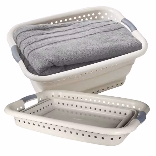 Tower Collapsible Laundry Basket with Handles, 42L, W/D/H: 61 x 7.5 x 45 cm, Beige
