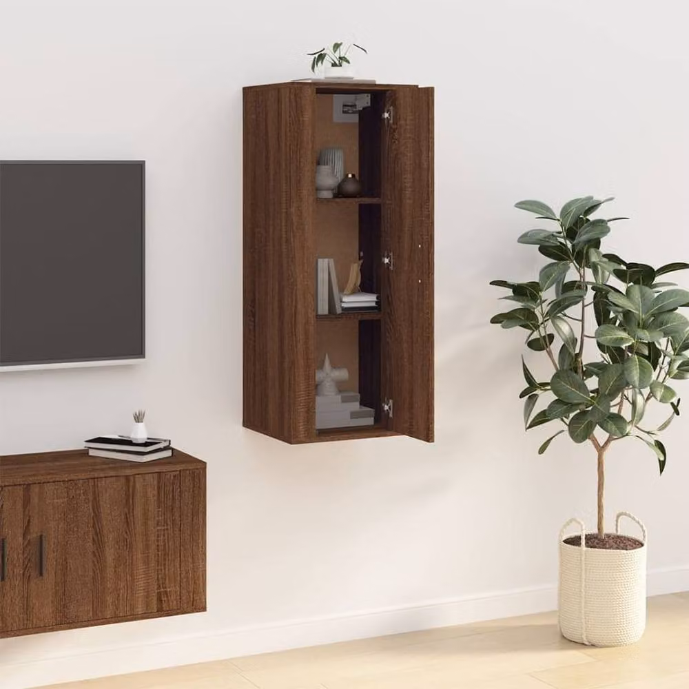 Berkfield Home Wall Mounted TV Cabinet in Brown Oak, W/D/H: 100 x 34.5 x 40 cm – 4