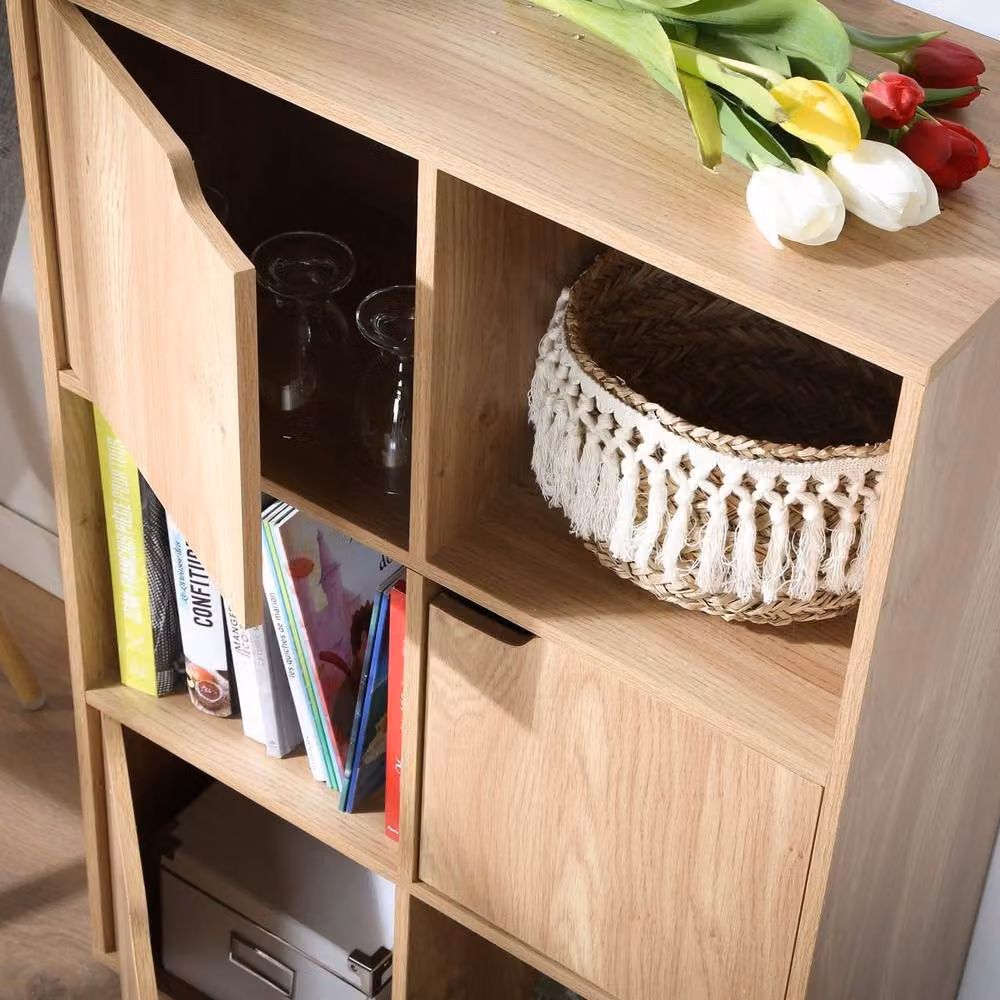 CALICOSY Modu 6-Compartment Cabinet with Three Doors in Beige Natural Wood Finish, W/D/H: 90 x 29 x 60 cm – 2