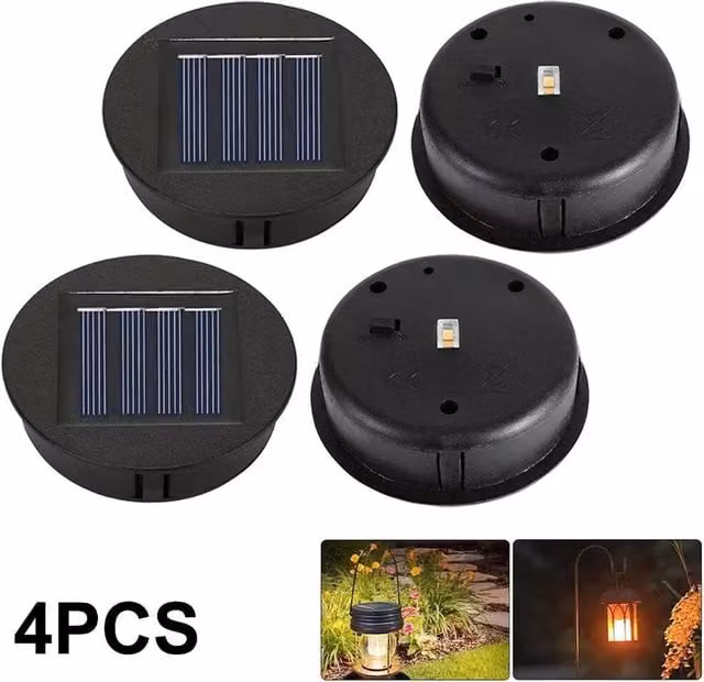 SPETLEK 4-Piece Replacement Solar Light Tops with Warm White LED in Black – 1